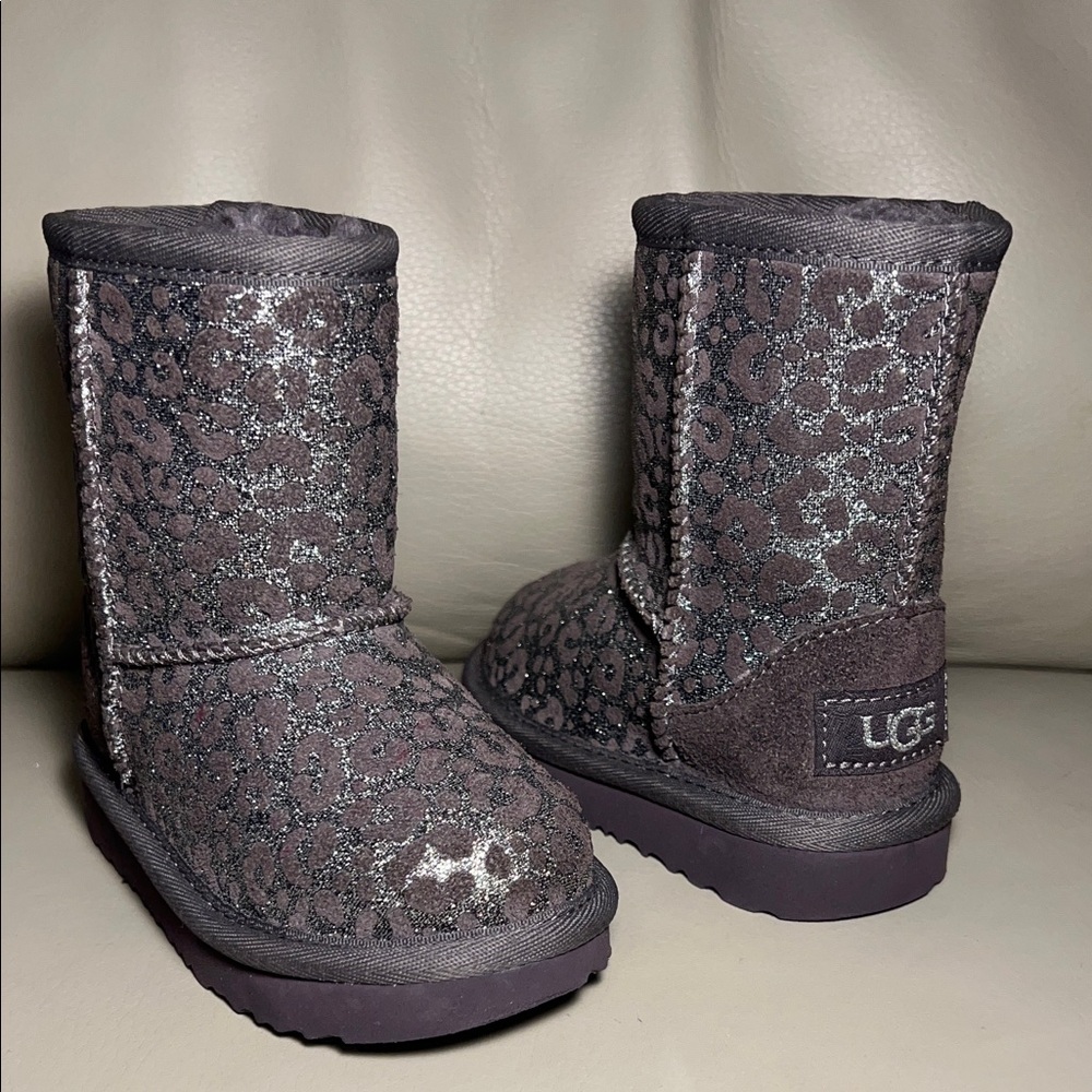 UGG TODDLERS IGLITTER LEOPARD BOOTS GREY NIGHT FALL SZ 6 NEW UNUSED